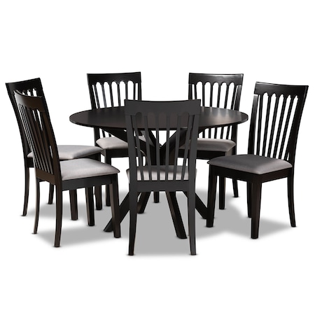 Baxton Studio Lore Grey Upholstered and Dark Brown Finished Wood 7-Piece Dining Set 168-10522-10894